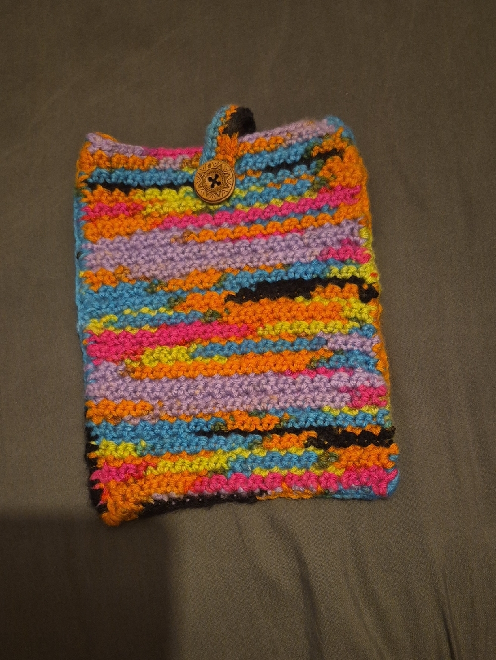 Handmade Multicolor Crochet Kindle Sleeve with Button Loop